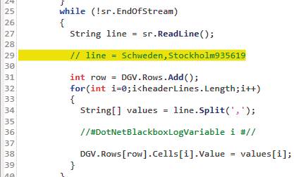 Die Absturzursache: ein unzulässiger Inhalt in der CSV-Datei (Bild 16)