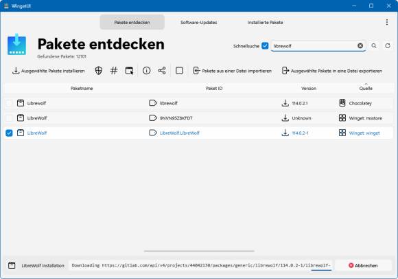 In WinGet UI haben wir den LibreWolf gefunden