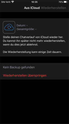 Dialog zum Wiederherstellen eines Backups unter iOS