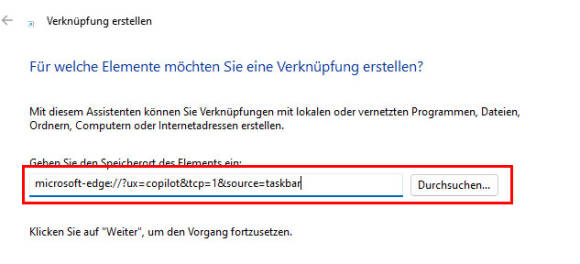 Bild 4: Der Pfad für die Verknüpfung