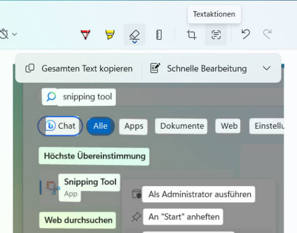 Bild 7: Das Snipping Tool erkennt sogar Text