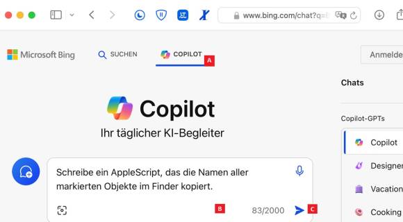 Bild 1: Copilot wird von ChatGPT 4 befeuert, das normalerweise kostet