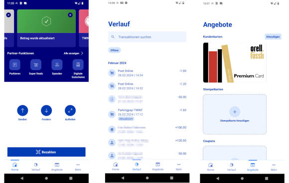 Bild 3: Die Struktur und Navigation in Twint ist klar und benutzerfreundlich