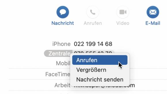 Bild 3: Auch aus dem Adressbuch heraus werden Kontakte via iPhone angerufen