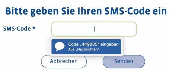 Bild 4: Eingehende Codes am iPhone werden automatisch am Mac eingefügt