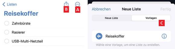 Bild 1: Eine Funktion mit viel Potenzial: Jede Liste kann zu einer Vorlage werden
