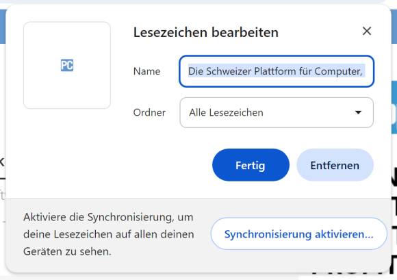 Bild 2: Chrome-basierte Webbrowser haben ein ähnliches Lesezeichen-Fenster wie Firefox