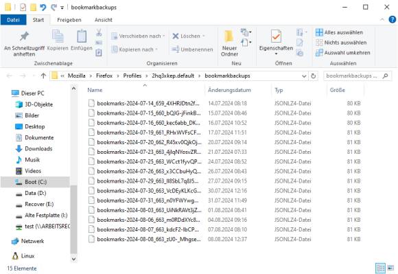 Bild 4: Firefox speichert bis zu 15 Sicherheitskopien Ihrer Lesezeichen in Ihrem Profilordner