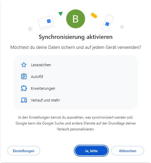 Bild 8: Die Browser Chrome und Edge ermöglichen das Synchronisieren ebenfalls