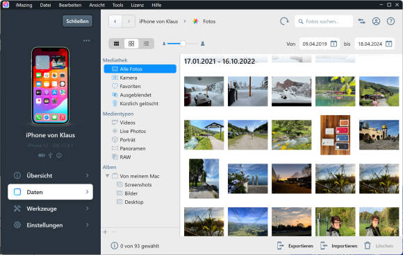 Bild 9: Die Fotos lassen sich per Drag&Drop auf den Computer oder in das Mobilgerät laden