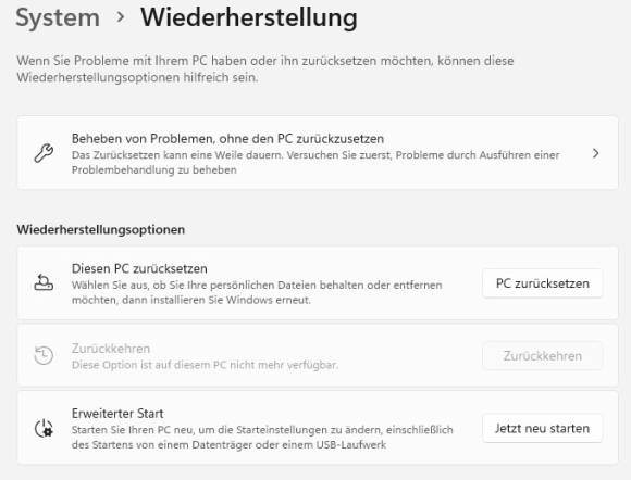 Bild 10: Im schlimmsten Fall hilft nur noch das Zurücksetzen