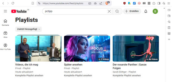 Bild 7: In den Playlists legen Sie Clips ab, die Sie später nochmals schauen möchten