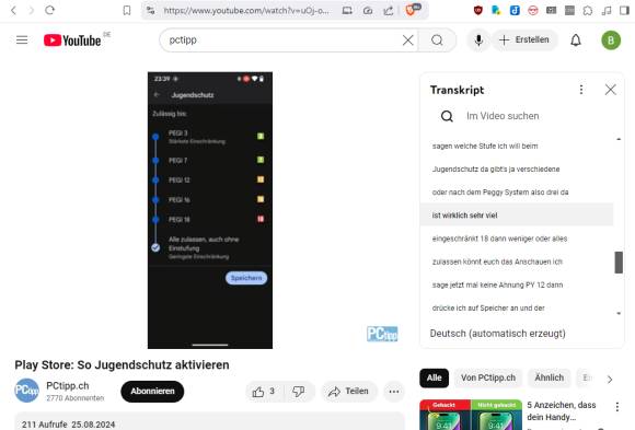 Bild 15: YouTube erzeugt meist automatisch eine Mitschrift