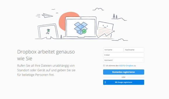 Startseite von Dropbox