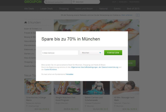 Startseite von Groupon